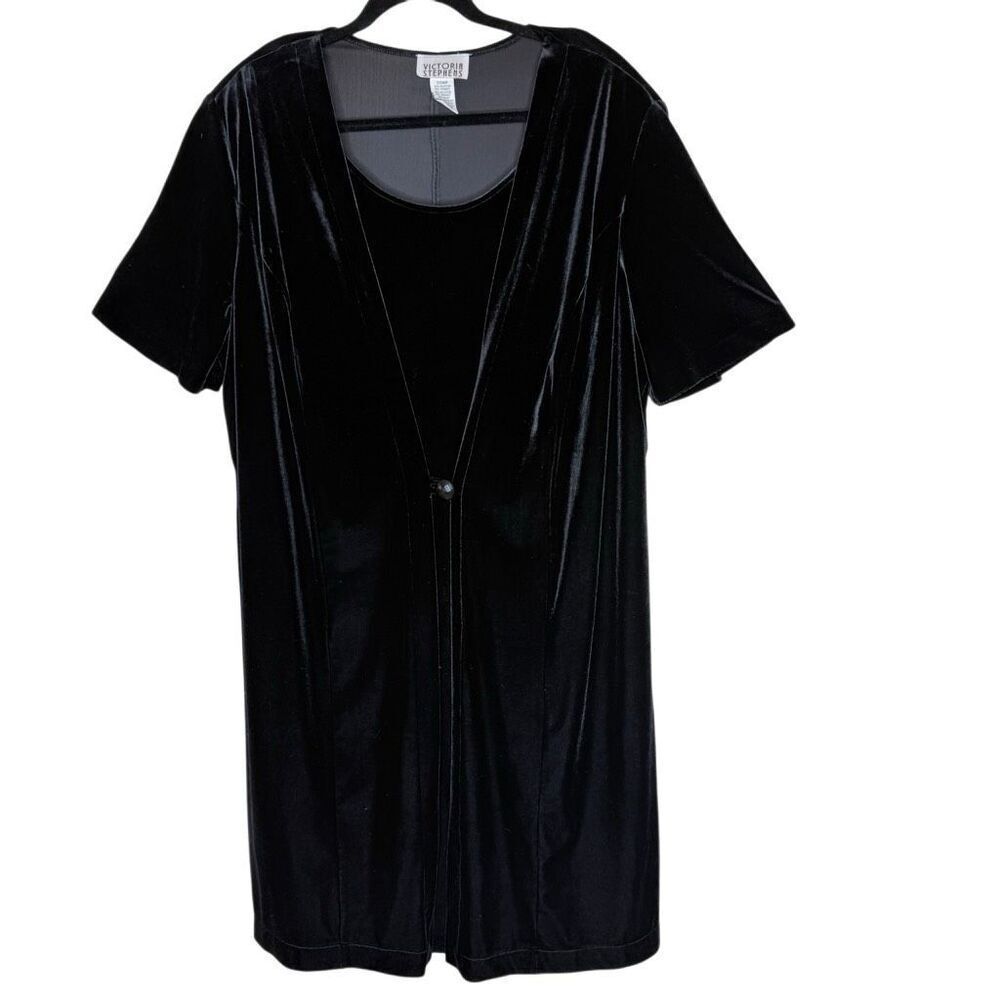 Vintage Victoria Stephens Dress Black Velvet Layered Size 20WP 80’s Elegant LBD